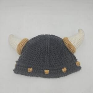Handmade Baby Crocheted Viking Horn Helmet Hat Cosplay Costume 6-12 Months